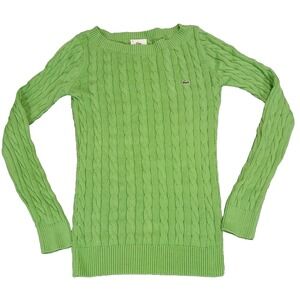 Lacoste Womens Cable Knit Sweater Lime Green Size 36 100% Cotton